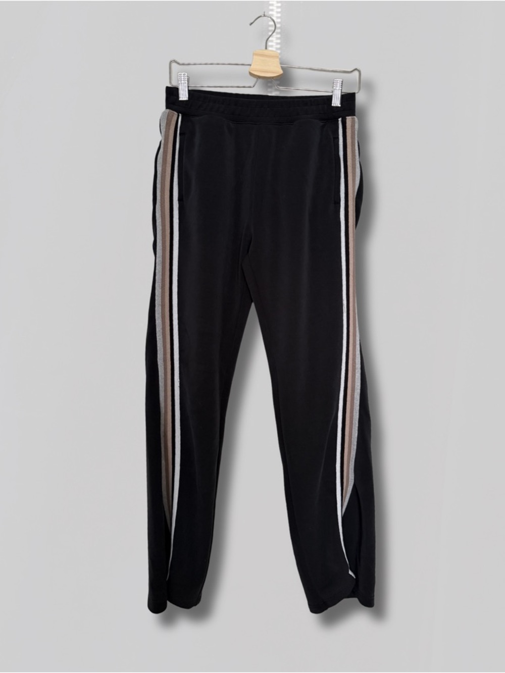 Spiritual Gangster Black Track Pants with Tan and White Side Stripes